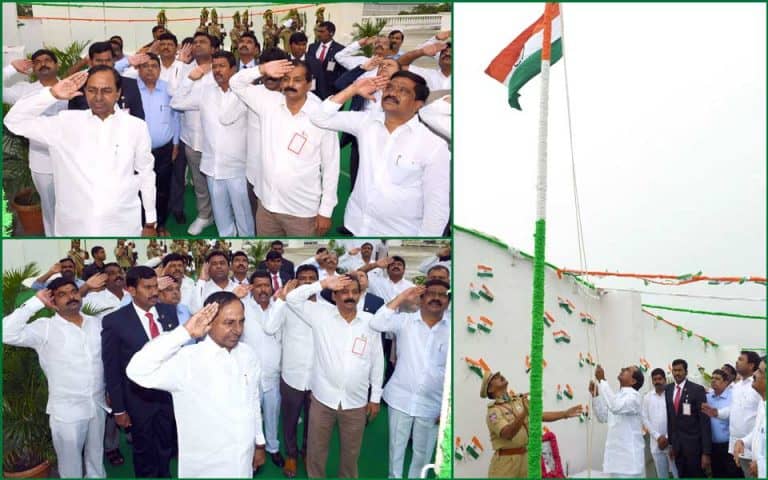 Cm Kcr Unfurled The National Flag At Pragathi Bhavan On The Occasion Of72nd Independence Day 15 08 2018.jpg